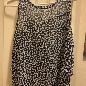 Dark Blue Sleeveless Ruffle back Blouse